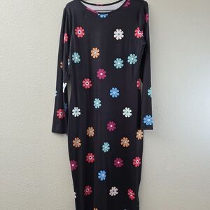 Floral Long Sleeve Black Dress